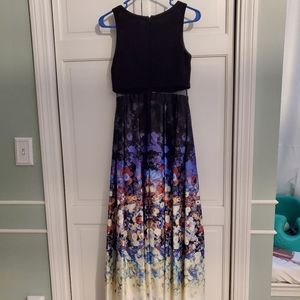 Long floral dress with see-through mid section